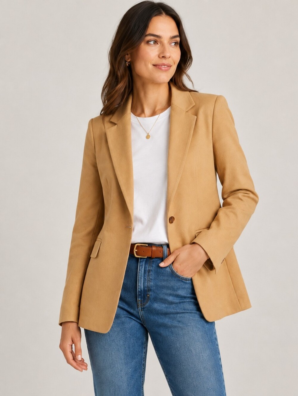 70% Wool 30% Cashmere OBZEE Camel Tailored Blazer Korean Designer XS
